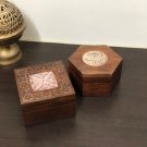Handmade Hand Carved Wooden Set of 2 Box, Floral Motif Brown Wooden Decorative Storage Box