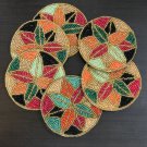Floral Multicolored Beaded Coasters, Housewarming present, Set of 6, 4 Inches