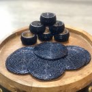 Handmade Beaded Napkin Rings and Coasters Set, Dining Table Accessories, Navy Blue
