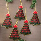 Set of 6 Green Red Christmas Tree Ornaments, Holiday Decor, Xmas Hanging, Handmade Christmas Hanging