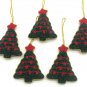 Set of 6 Green Red Christmas Tree Ornaments, Holiday Decor, Xmas Hanging, Handmade Christmas Hanging
