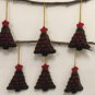 Set of 6 Green Red Christmas Tree Ornaments, Holiday Decor, Xmas Hanging, Handmade Christmas Hanging