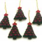 Set of 6 Green Red Christmas Tree Ornaments, Holiday Decor, Xmas Hanging, Handmade Christmas Hanging