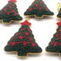 Set of 6 Green Red Christmas Tree Ornaments, Holiday Decor, Xmas Hanging, Handmade Christmas Hanging