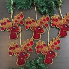 Set of 5 Christmas Red Reindeer Ornaments, Holiday Decor, Xmas Hanging, Christmas Deer