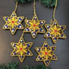 Star Golden Blue Christmas Holiday Ornaments, Xmas Hanging, Handmade Christmas Hanging, Set of 5