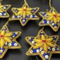 Star Golden Blue Christmas Holiday Ornaments, Xmas Hanging, Handmade Christmas Hanging, Set of 5