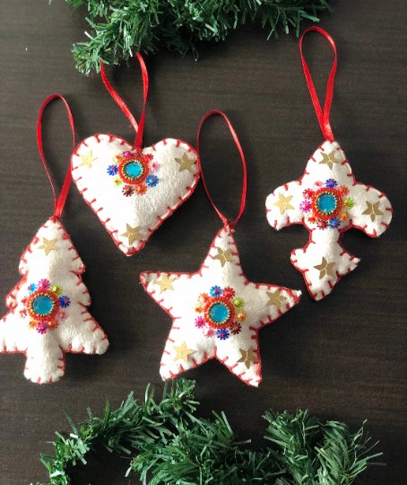 Star Heart Tree Cross Cream White Christmas Ornaments, Holiday Decorg, Handmade Christmas Hanging