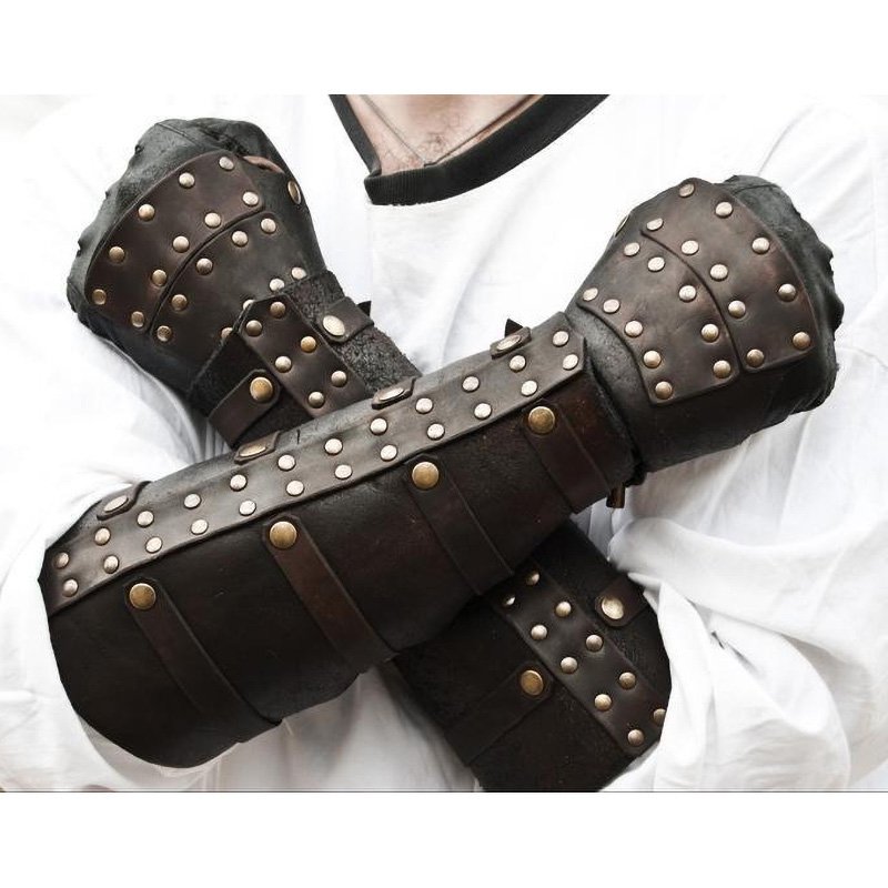 Medieval Leather Gloves Belt Buckle Soldier Bracers Gauntlet Handguard Party