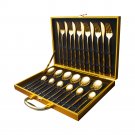 24pcs Gold Dinnerware Set Stainless Steel Tableware With Box