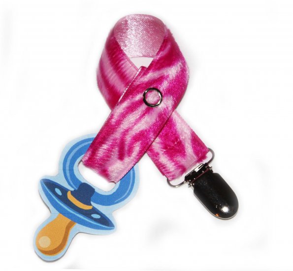 Snigglefritz Pink Zebra Fur Pacifier Holder PACI CLIP w/ STYLE