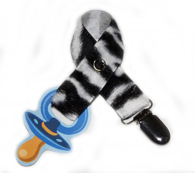 Snigglefritz Black & White Zebra Fur Pacifier Holder PACI CLIP w/ STYLE