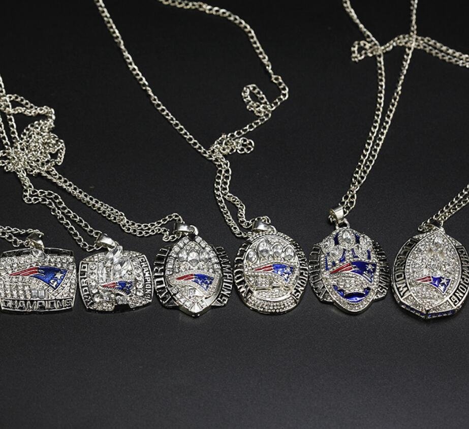 A Set New England Patriots Super Bowl Championship Pendants With Chain 6Pcs Nice Gift