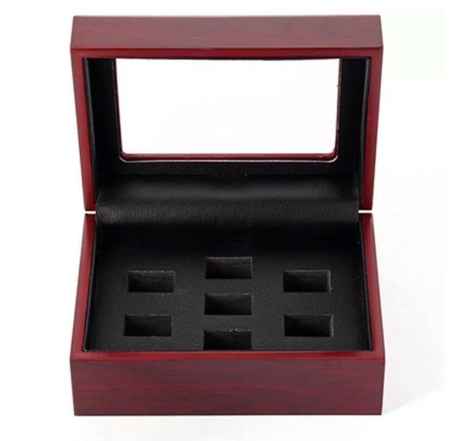 7 Holes Wooden Display Box for Super Bowl World Series Stanley Cup Championship Ring Gift