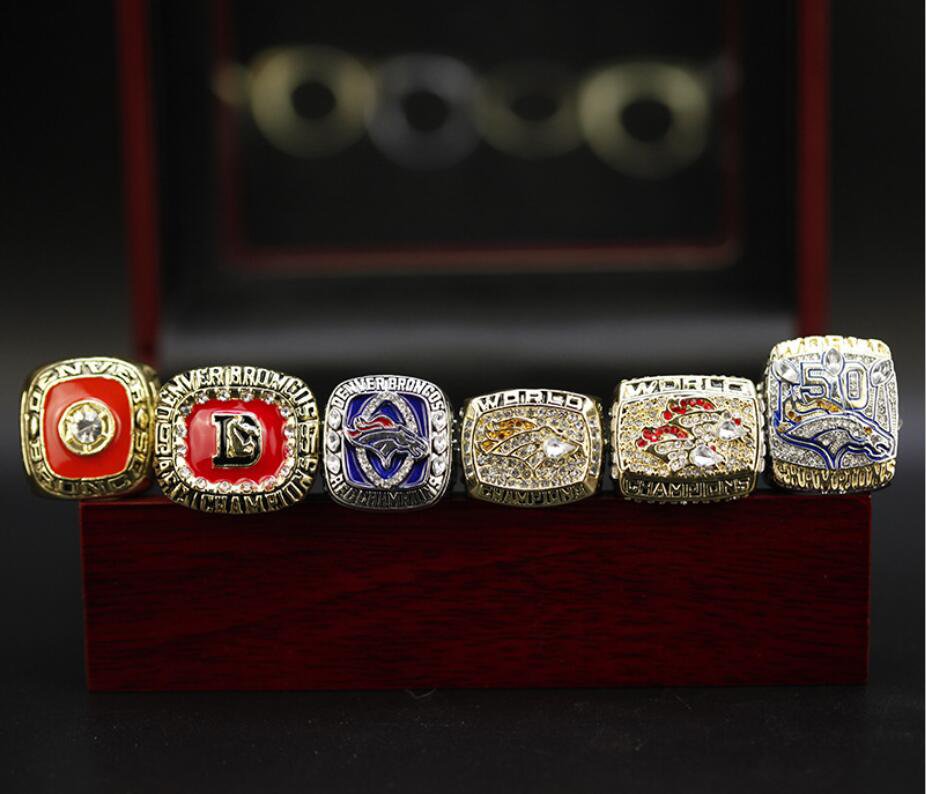 A Set Denver Broncos Super Bowl Championship Rings With Wooden Display Box Fans Gift