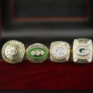 A Set Green Bay Packers 1966 1967 1996 2010 Super Bowl Championship Rings With Wooden Display Box