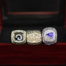 A Set Los Angeles Rams 1979 1999 2018 NFC Championship Rings With Wooden Display Box