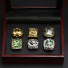A Set Philadelphia Eagles Super Bowl & NFC Championship Rings 6Pcs With Wooden Display Box