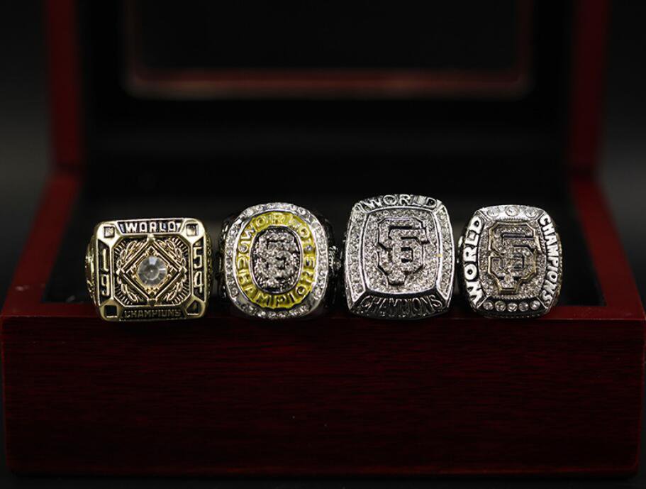 A Set San Francisco Giants 1954 2010 2012 2014 World Series Championship rings Wooden Display Box
