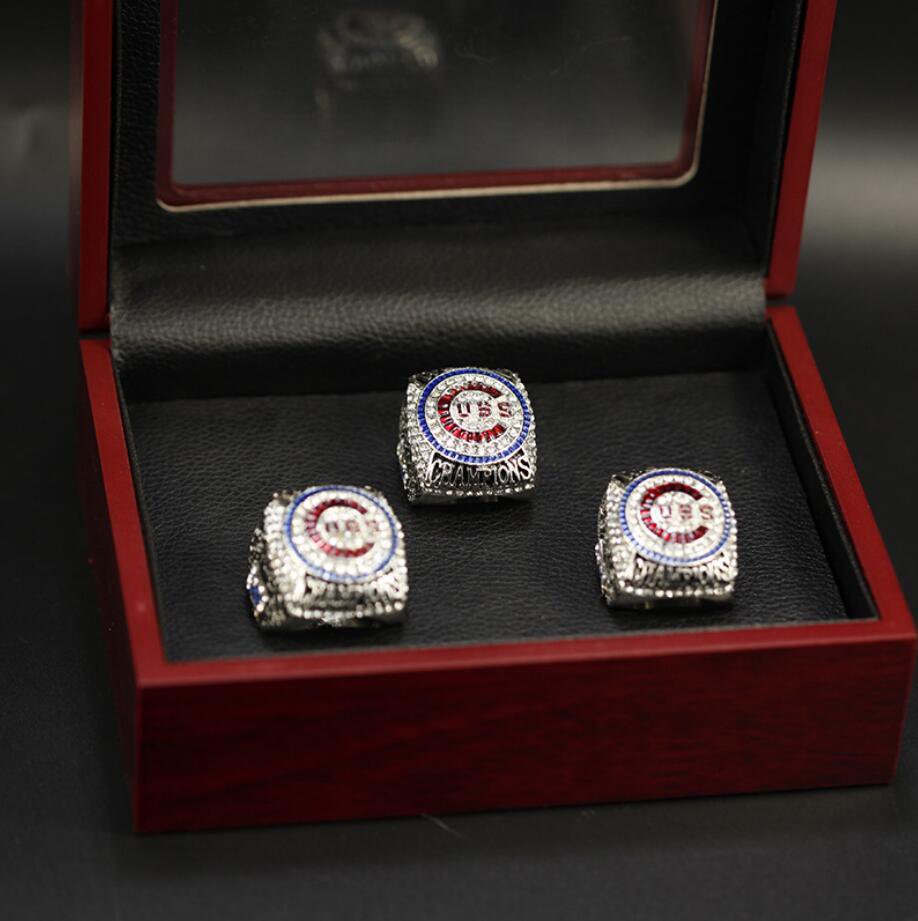 Size 11 Chicago Cubs 2016 World Series Championship rings 3 Player Names With Wooden Display Box