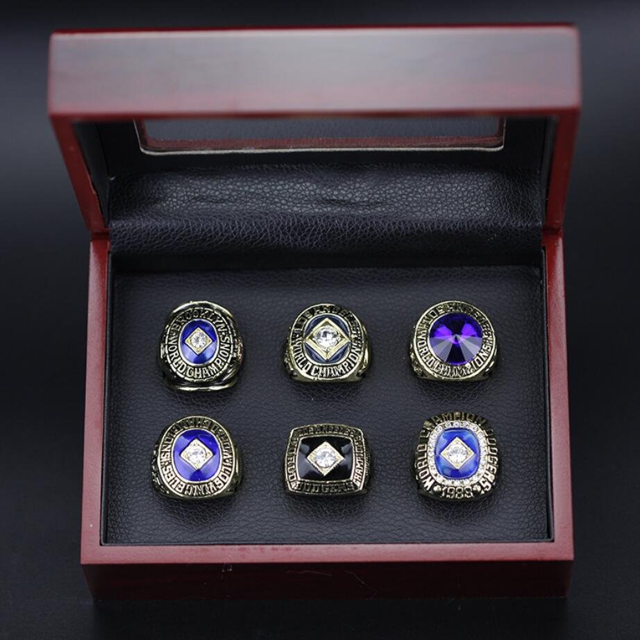 A Set Los Angeles Dodgers World Series Championship rings 6Pcs With Wooden Display Box