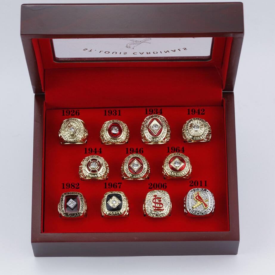 A Set St. Louis Cardinals World Series Championship rings 11Pcs With Wooden  Display Box