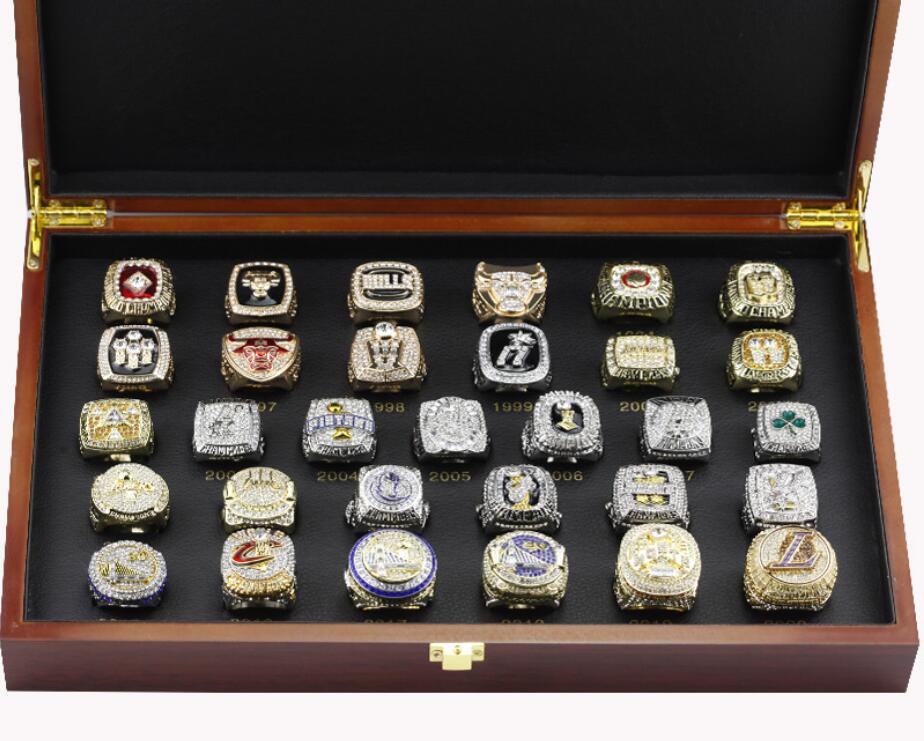 NBA Basketball Championship rings From 1990 to 2020 With Wooden Display Box