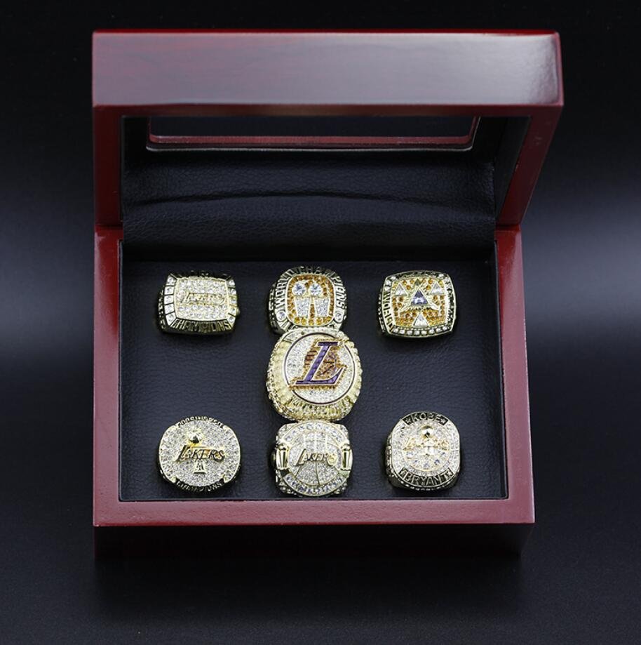 Size 11 A Set Los Angeles Lakers Basketball Championship rings 7Pcs With Wooden Display Case