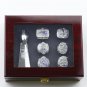 A Set New England Patriots Super Bowl & Trophy Championship Rings 6Pcs With Wooden Display Box