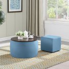 Round Ottoman Set with Storage, 2 in 1 combination, Round Coffee Table, Square Foot Rest Footstool