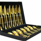 Style OK 24 Pieces Luxury Gold Plated Classic Cutlery Set Dinner Spoon Knives Fo