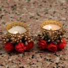 Decorative T Light Golden Flowers Red Pollens Set of 2 Red Inactive