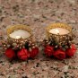 Decorative T Light Golden Flowers Red Pollens Set of 2 Red Inactive