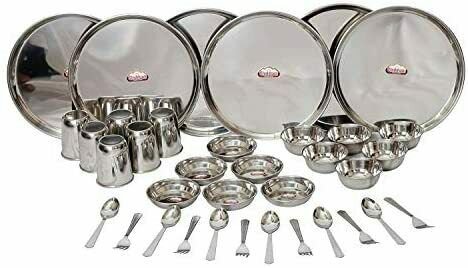 36 Pcs Stainless Steel Dinner Set / Plate /Bowl /Katori /Spoon /Glass /Fork /Des