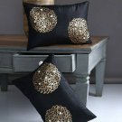 Alina Decor Black and Gold Toned Set of 2 Embellished Rectangle Cushion Cover