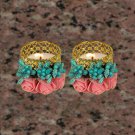 Decorative Tea Light Pink Flowers Blue Pollens Set of 2 Pink