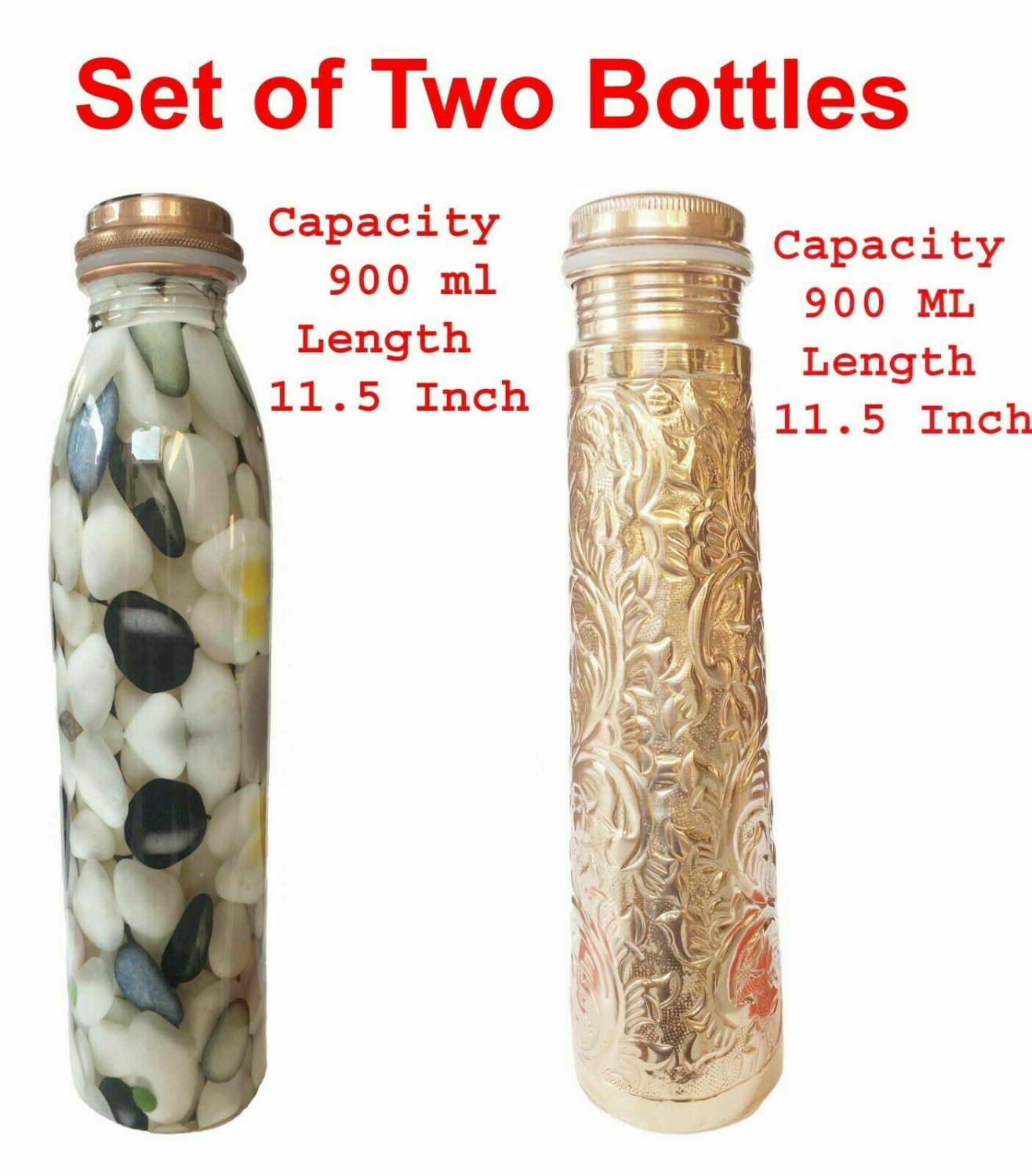 Two Pure Copper Water Bottle Flask Leak Proof Ayurveda Health Benefit 900 ml