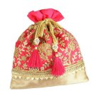 Pink Embroidered Fabric with Fancy Tassels