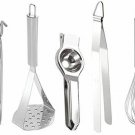 Theglobalstore Kitchen Tool Set of 5 Pakad /Masher /Lemon Squeezer /Chimta /Whis