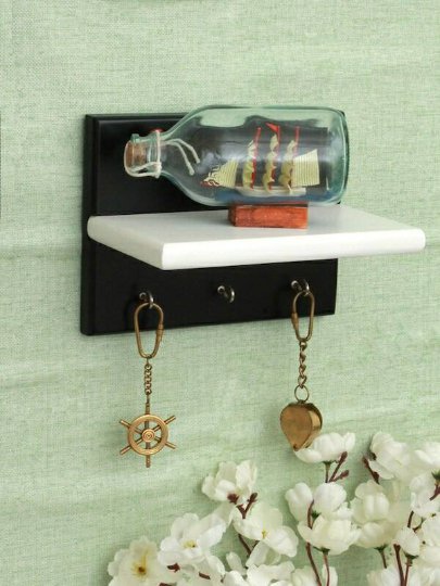 Home Sparkle Black and White MDF wall Shelf with keyholders get fast through DHL