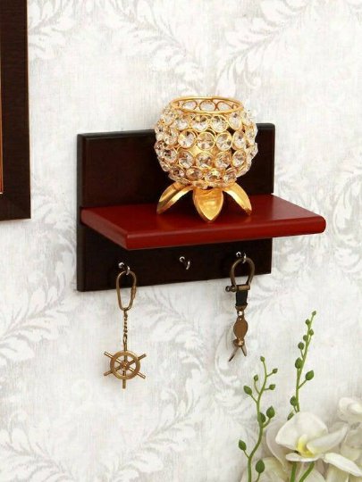 Home Sparkle Brown and Red MDF Wall Shelf with keyholders get fast through DHL E