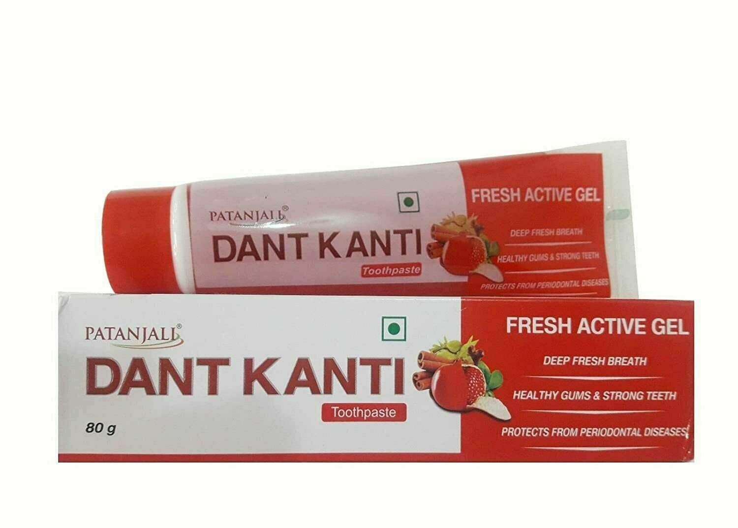 2XPatanjali Dant KantiToothpaste Fresh Active Gel Healthy&StrongTeeth(80gm Each)