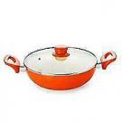 Nirlon Ceramic Non Stick Induction Aluminium Kadhai, 2.25 litres, Orange