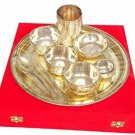 Brass Dinner Set of 9 Pieces for Restaurant Home Hotel including Thali Bowl Glas