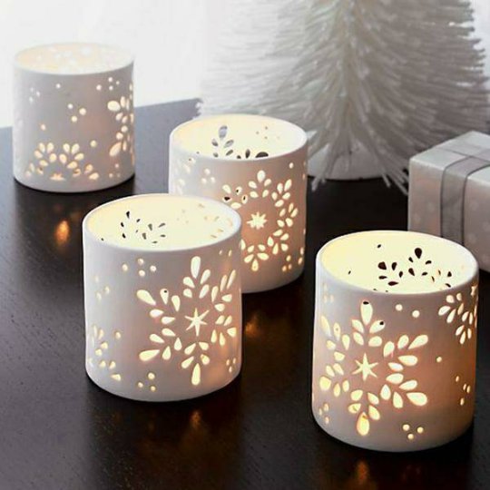 Festive Tea Light Candle Holder - White