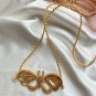 Cream and Golden Necklace with Handmade Beads Motif Butterfly
