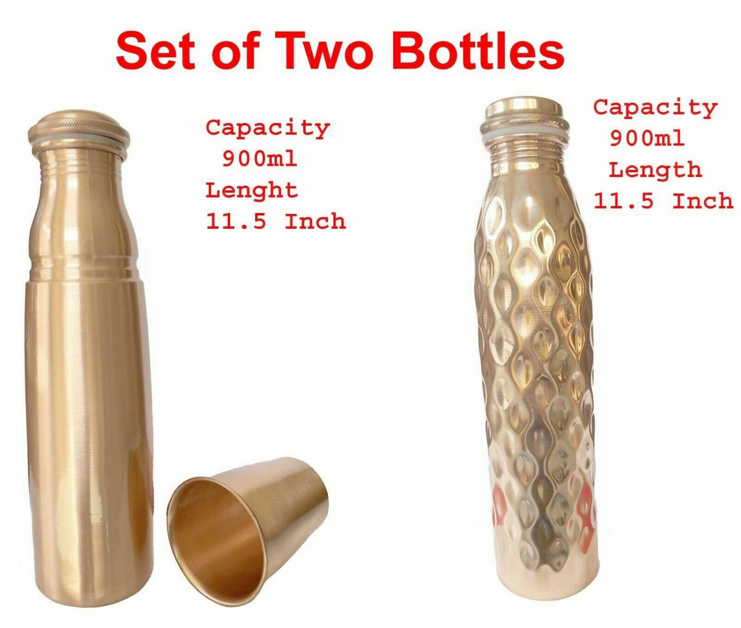 Two Stylish Copper Water Bottles Flasks Ayurvedic benefited Leak Free From India