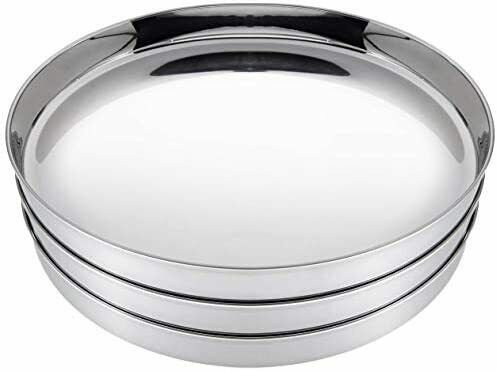 Style OK Solimo Myrah Stainless Steel Dinner Plate Set (3 Pcs, Curved Deep Wall