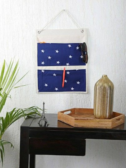 My Gift Booth Navy Blue and White Solid Multi Utility wall hanging organizer