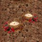 Decorative Tea Light with Red Flowers Golden Pollens Set of 2 Red